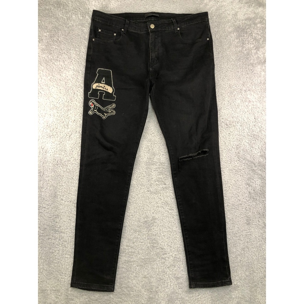 Amiri Jeans Men 38x32 Black Skinny Varsity Made in USA Distressed Denim